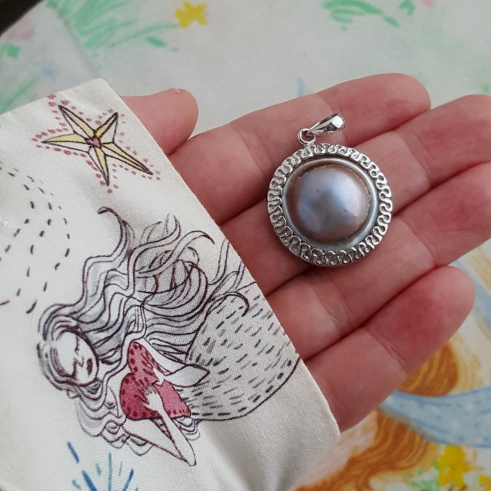 925 Silver Grey Bubble Pearl Pendant